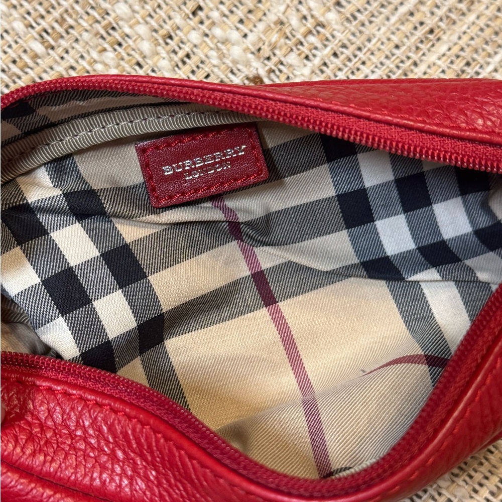 Burberry Red Leather Pencil/Lipstick Bag